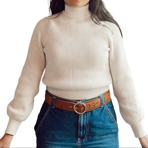Zara Puff Sleeve Turtleneck Sweater in Cream